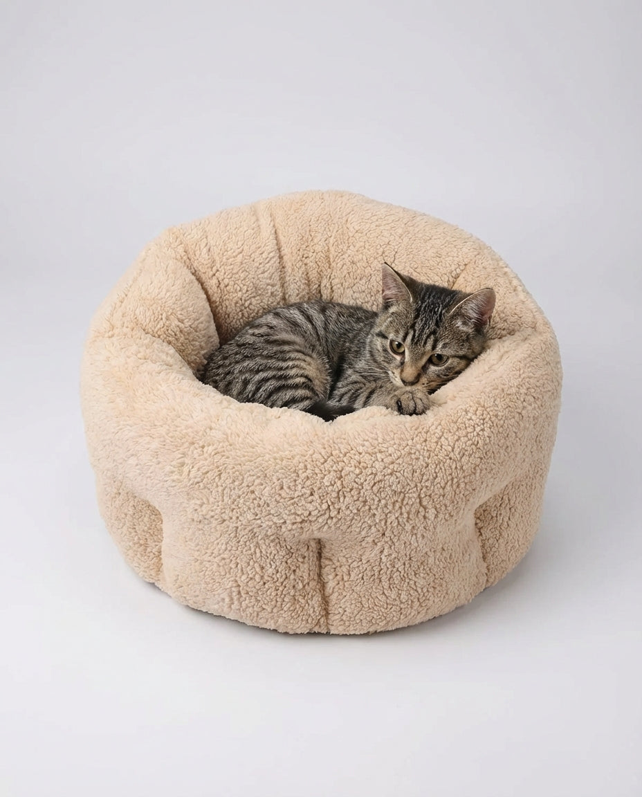 Dog and Cat House Beds Round Sherpa Cushion | Indoor Use