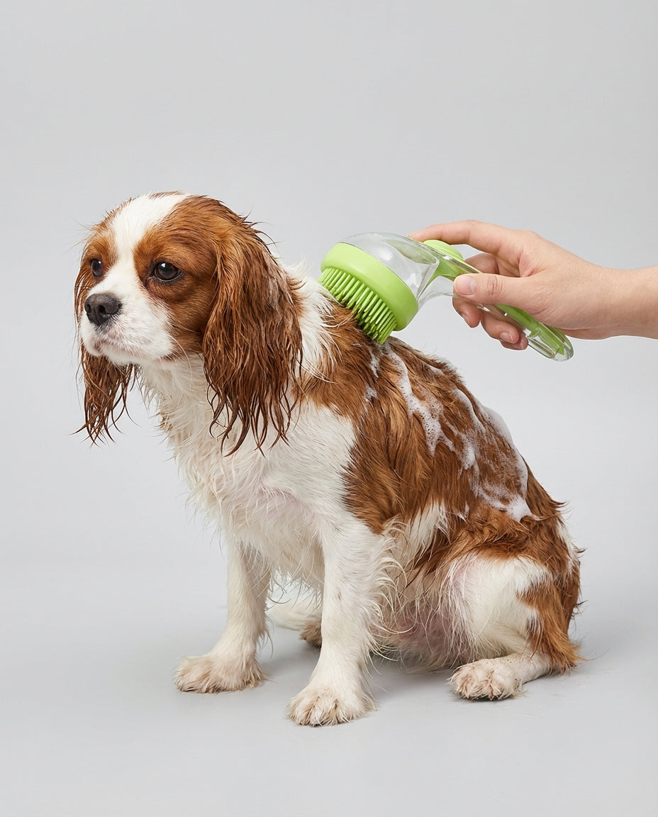 Pet Bath Brush Cleaning for Dogs and Cats Soap Dispenser | Grooming