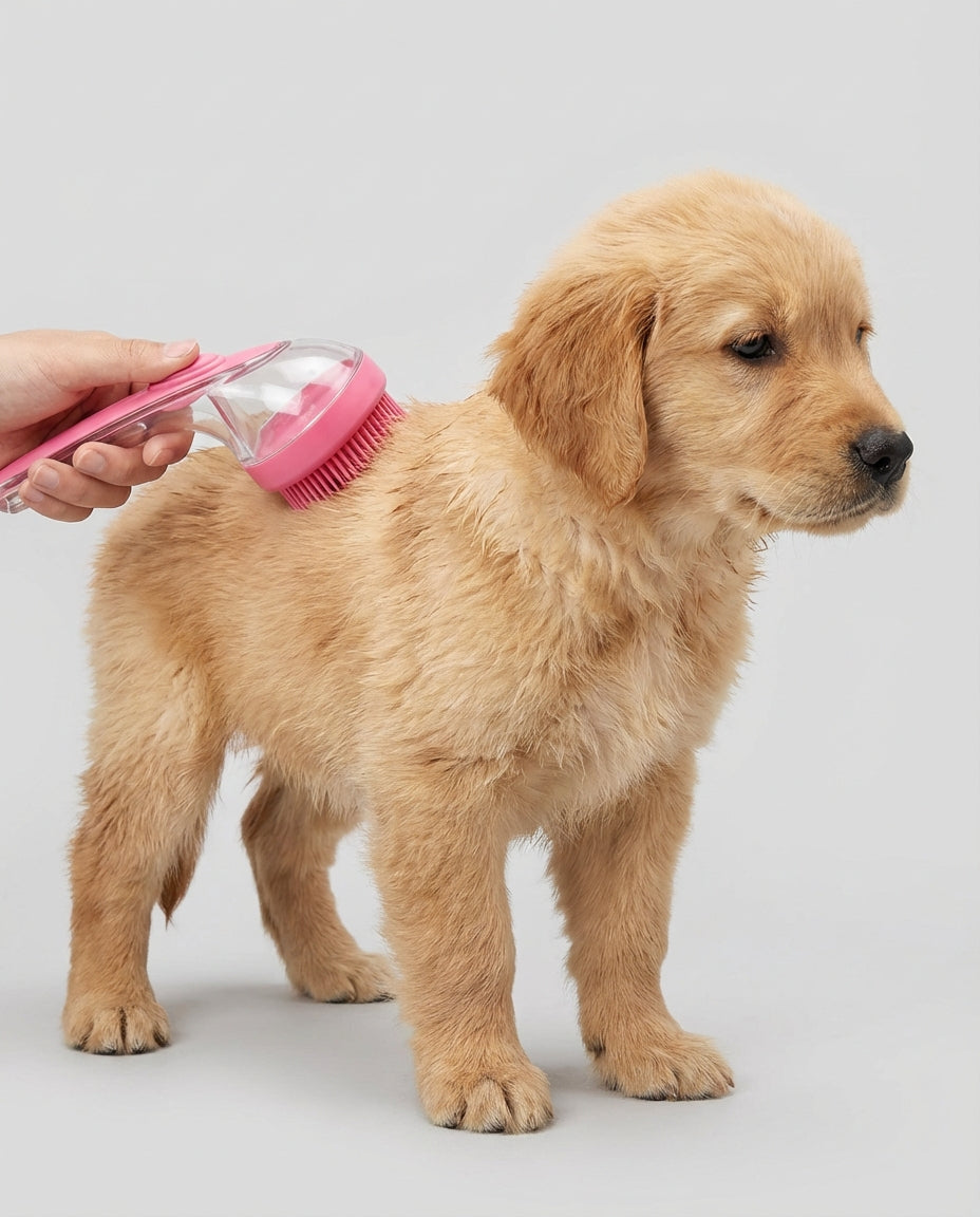 Pet Bath Brush Cleaning for Dogs and Cats Soap Dispenser | Grooming